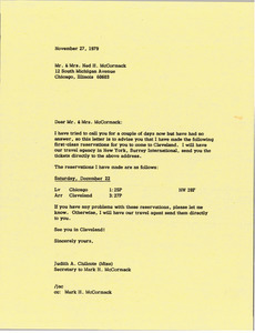 Memorandum from Judith A. Chilcote to Mr. and Mrs. Ned H. McCormack