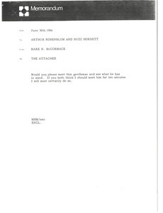 Memorandum from Mark H. McCormack to Arthur Rosenblum and Buzz Hornett