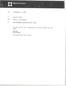 Memorandum from Mark H. McCormack to Barry Frank