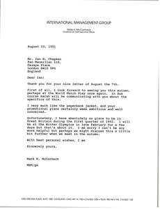 Letter from Mark H. McCormack to Ian S. Chapman