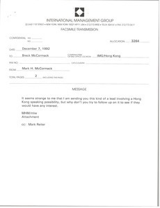 Fax from Mark H. McCormack to Breck McCormack