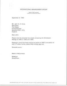 Letter from Mark H. McCormack to John A. H. Curry