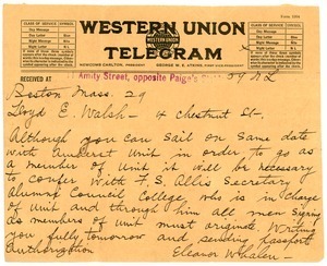 Letter from Eleanor Whalen to Lloyd E. Walsh