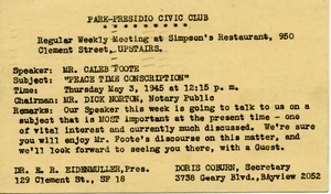 Letter from Park-Presidio Civic Club