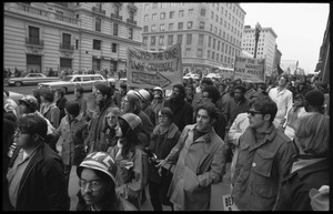 Anti-Vietnam War protesters marching down Pennsylvania Avenue during the Counter-inaugural demonstrations, 1969