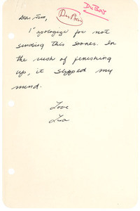 Note from unidentified correspondent to James Aronson