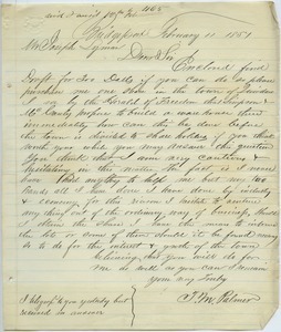 Letter from F. M. Palmer to Joseph Lyman