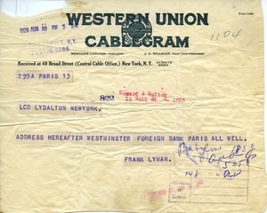Telegram from Howard A. Dalton to Frank Lyman