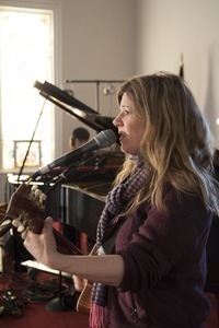 Dar Williams, on guitar during sound check at the First Congregational Church in Wellfleet