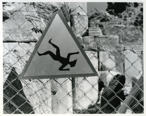 Danger sign on ruins