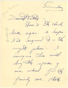 Letter from Yolande Du Bois Williams to W. E. B. Du Bois