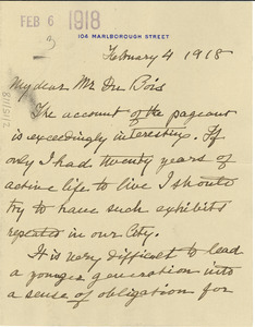 Letter from Elizabeth C. Putnam to W. E. B. Du Bois