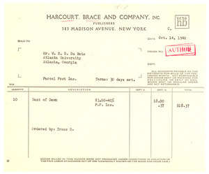 Invoice from Harcourt, Brace and Company