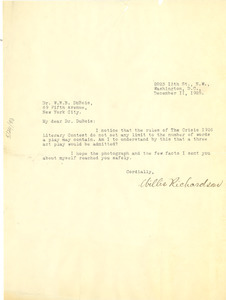 Letter from Willis Richardson to W. E. B. Du Bois