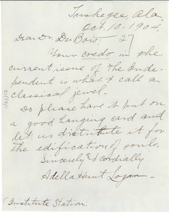 Letter from Adella Hunt Logan to W. E. B. Du Bois