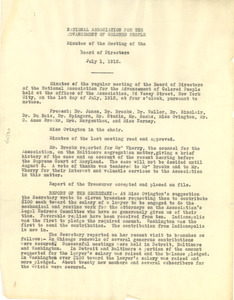 National Association for the Advancement of Colored People minutes of the meeting of the Board of Directors July 1, 1913