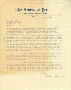 Letter from Esther Lowell to W. E. B. Du Bois