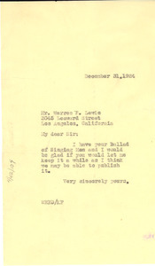Letter from W. E. B. Du Bois to Warren F. Lewis