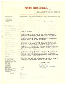 Letter from Joint Anti-Fascist Refugee Committee to W. E. B. Du Bois