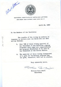 Circular letter from National Institute of Arts and Letters to W. E. B. Du Bois