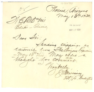 Letter from J. A. Merriman to W. E. B. Du Bois