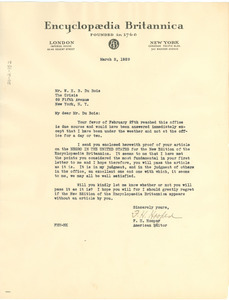 Letter from Encyclopaedia Britannica to W. E. B. Du Bois