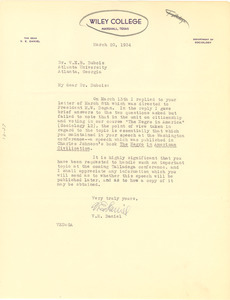 Letter from Wiley College to W. E. B. Du Bois