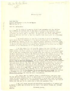 Letter from Anson Phelps Stokes to British Embassy