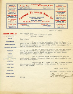 Letter from American Fireworks Sales Co. to Donald W. Howe