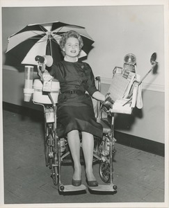 Woman in specially equipped wheelchair