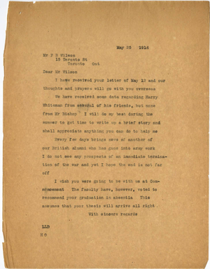 letter from Laurence L. Doggett to Frank B. Wilson (May 25, 1916)