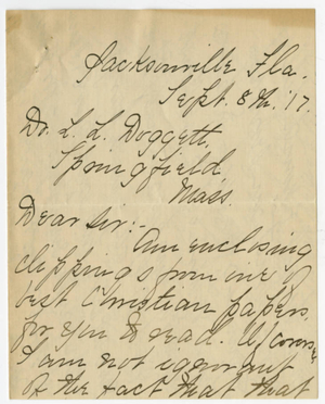 Letter from Mrs. Marvin to Laurence L. Doggett (August 17, 1917)