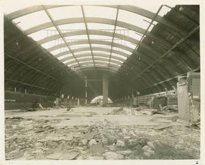 The interior of the Memorial Field House during dismantlement at the Sampson Naval Training Facility