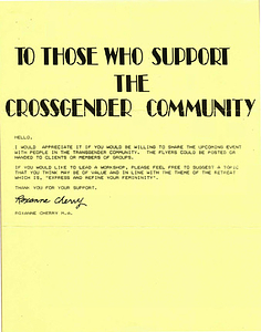 To Those Who Support the Crossgender Community