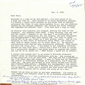 Correspondence from Lou Sullivan to Paul Walker (December 3, 1985)
