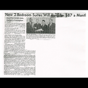 Photocopy of newspaper article, New 2-bedroom suites will rent for $87 a month