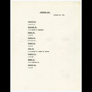 List of abandoned cars, October 26, 1964