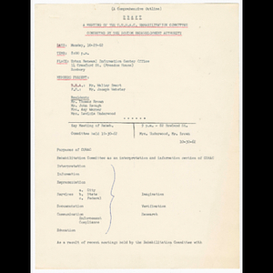 Draft of outline for CURAC Rehabilitation Committee meeting on October 29, 1962 conducted by Boston Redevelopment Authority