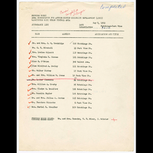 Attendance list for Hutchings-Park View area meeting on May 8, 1962