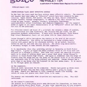 Issues of GBREC and Bulletin, the newsletters of the Greater Boston Regional Education Center and the Bureau of Research and Assessment