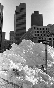 Snow piles adjacent to Boston City Hall