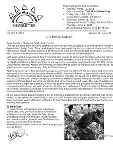 Mission Hill School newsletter, March 13, 2015