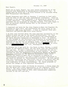 Correspondence from Lou Sullivan to Rupert Raj (October 17, 1987)
