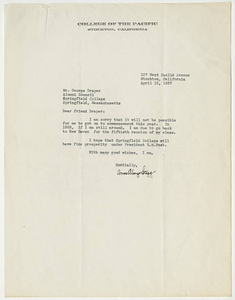 Letter from Amos Alonzo Stagg to George Draper (April 12, 1937)