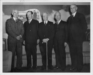 Gleason L. Archer (President, 1937-1948, and Founder of Suffolk University, pictured far right) with the "Granddaddies of Radio"