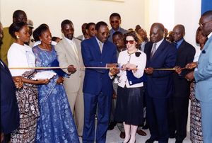 Vice President Marguerite Dennis and group at the ribbon cutting for Suffolk University Dakar campus