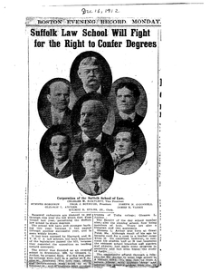 Scrapbook of news clippings about Suffolk University Law School's Legislative Contest of 1913