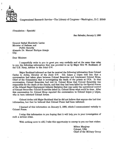 Letter from U.S. Colonel Milton Menjivar to General Rafael Humberte Larios, Minister of Defense and Public Security