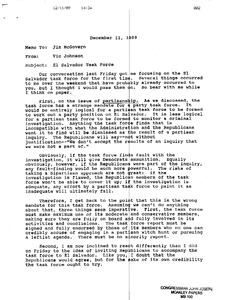 Memorandum to James P. McGovern from Vic Johnson regarding the El Salvador Task Force, 11 December 1989