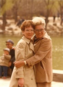 Evelyn Moakley hugs another women during a congressional trip to China